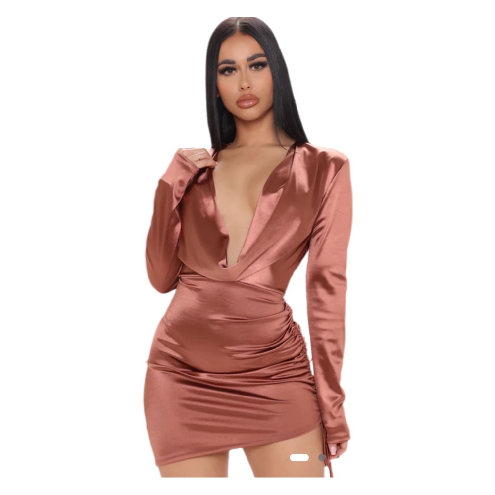 Satin Secrets Ruched Mini Dress Color Rose Size L NWT